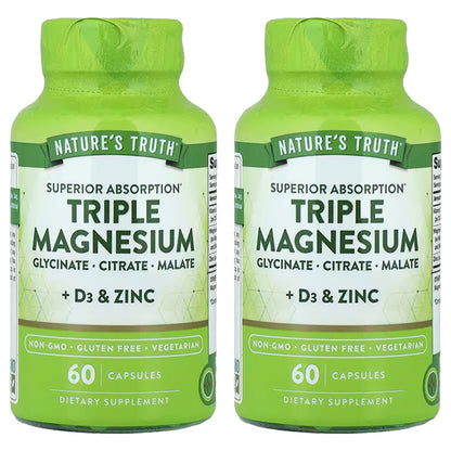 2 Pack - Nature's Truth, Triple Magnesium + D3 & Zinc, 60 Capsules Each Nature's Truth