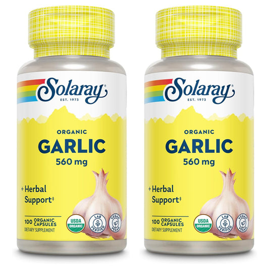 2 Pack - Solaray Organic Garlic Pills 560 mg Garlic Supplements 100 VegCaps