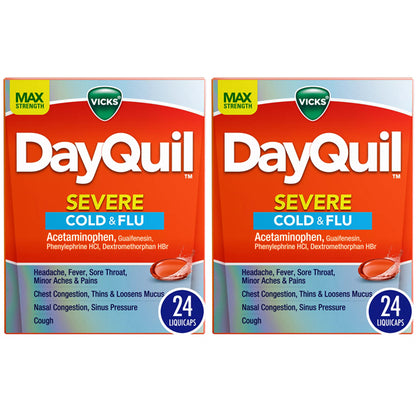 2 Pack - Vicks DayQuil Severe Cold & Flu Medicine LiquiCaps 24ct