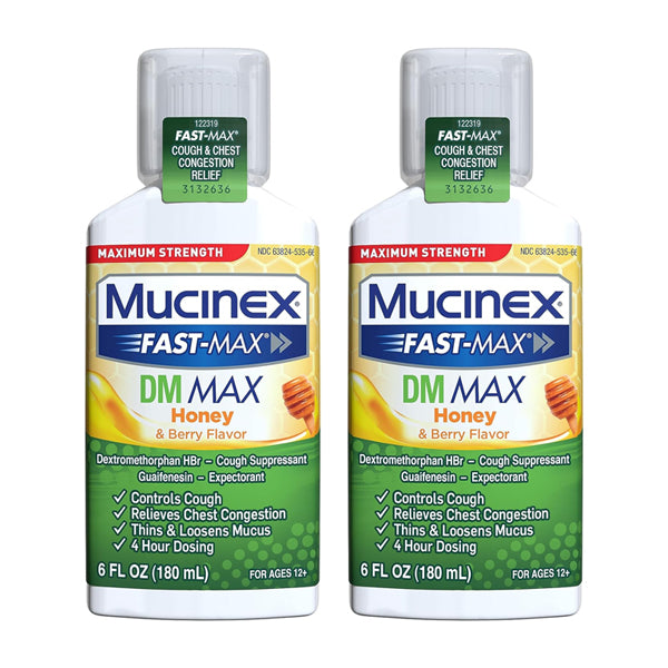 2 Pack - Mucinex Fast-Max Maximum Strength DM MAX Honey & Berry Flavor 6 oz