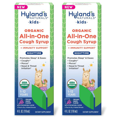 2 Pack - Hyland's Kids Organic All in One Cough Syrup Nighttime Grape 4oz