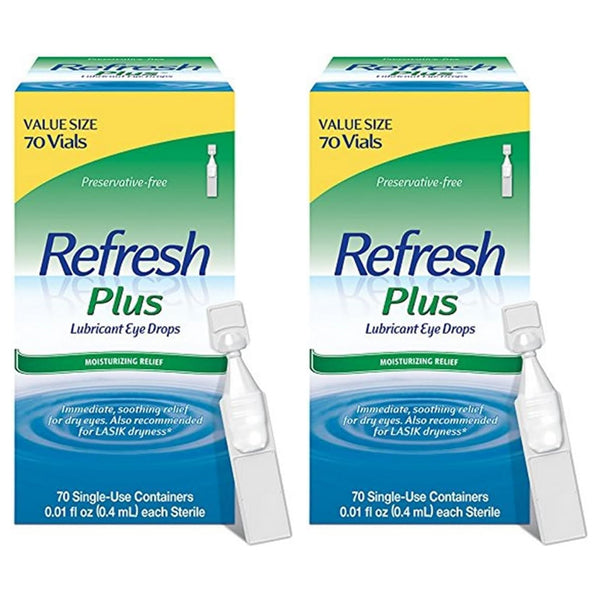 2 Pack - Refresh Plus Lubricant Eye Drops 70 Single Use Containers Each Refresh