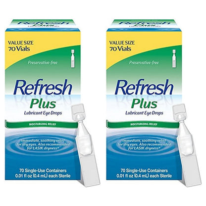 2 Pack - Refresh Plus Lubricant Eye Drops 70 Single Use Containers Each Refresh