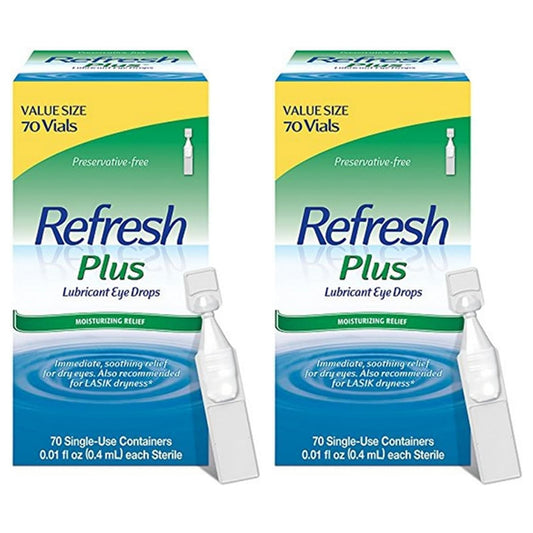 2 Pack - Refresh Plus Lubricant Eye Drops 70 Single Use Containers Each Refresh