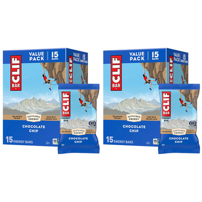 2 Pack - CLIF BAR Sustained Energy Protein Bars Chocolate Chip 15 Count Each