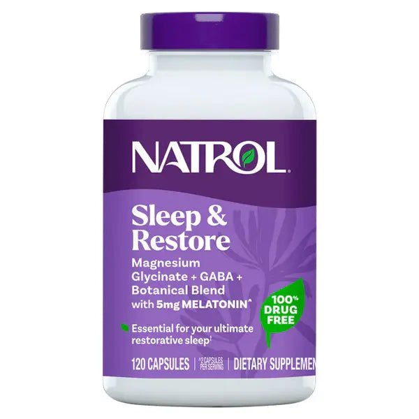 2 Pack - Natrol Sleep & Restore Magnesium + GABA 120 Capsules Each Natrol