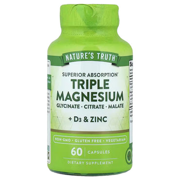 2 Pack - Nature's Truth, Triple Magnesium + D3 & Zinc, 60 Capsules Each Nature's Truth