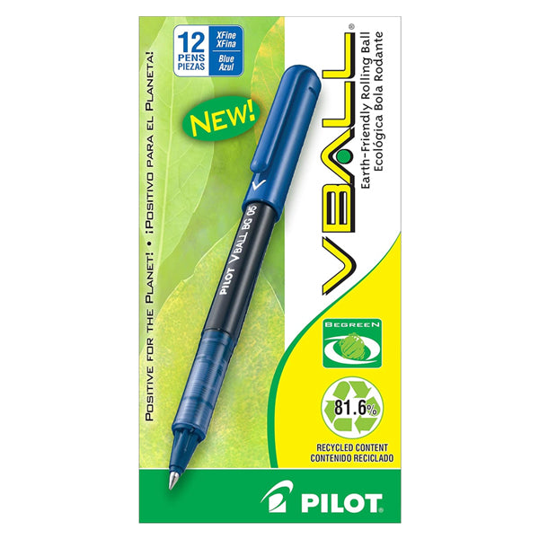 2 Pack - Pilot BeGreen VBall Rolling Ball Pens Extra Fine Point Blue Ink 12 Count