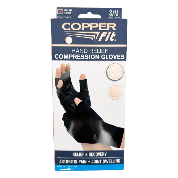 2 Pairs - Copper Fit Unisex Hand Relief Compression Gloves Small/Medium Size Copper Fit