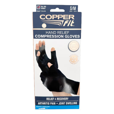 2 Pairs - Copper Fit Unisex Hand Relief Compression Gloves Small/Medium Size Copper Fit