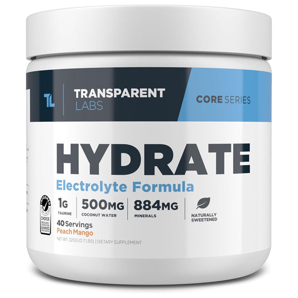 2 Pack - Transparent Labs Hydrate Electrolyte Formula Peach Mango 40 Servings