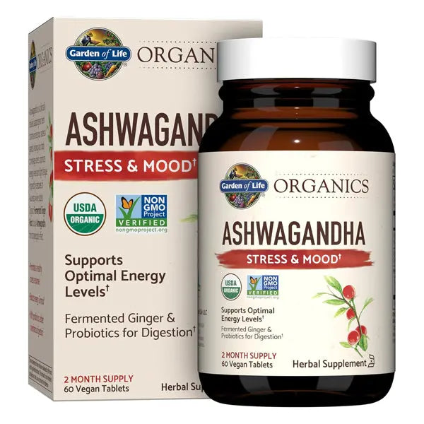 2 Pack - Garden of Life Organic Ashwagandha Supplement with Probiotics  60 Count Garden of Life