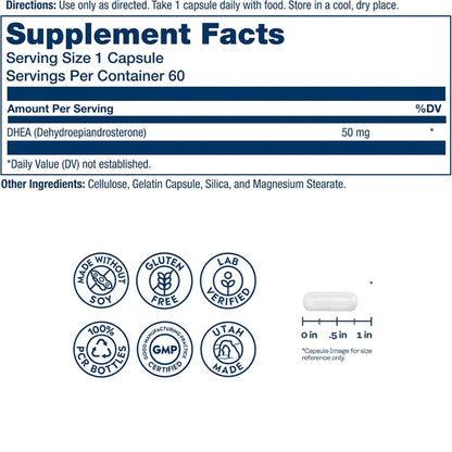 2 Pack - Solaray DHEA Supplement for Women and Men 60 Capsules