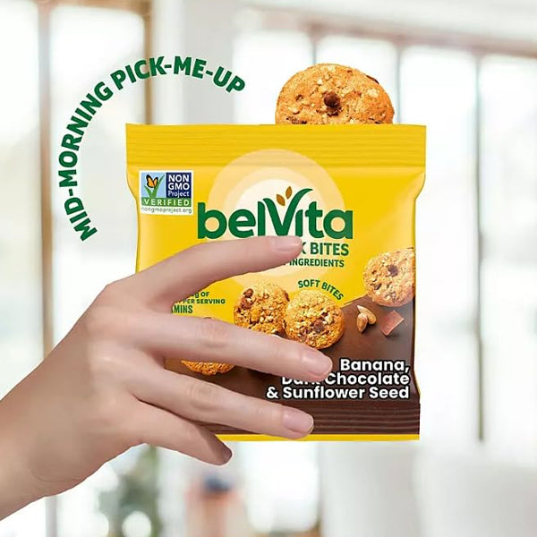 2 Boxes - belVita Energy Snack Bites With Banana and Dark chocolate 20 Packs 1.1oz