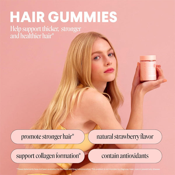 2 Pack - MONDAY HAIRCARE Hair Gummies with 2500 mcg Biotin Strawberry 60 Count