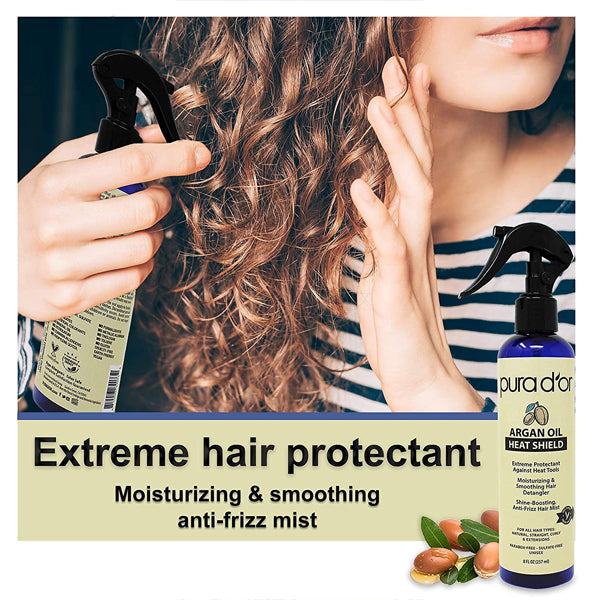 2 Pack - PURA D'OR Argan Oil Heat Shield Protectant Spray 8oz