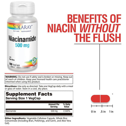 2 Pack - Solaray Niacinamide 500mg Vitamin B-3 100 VegCaps