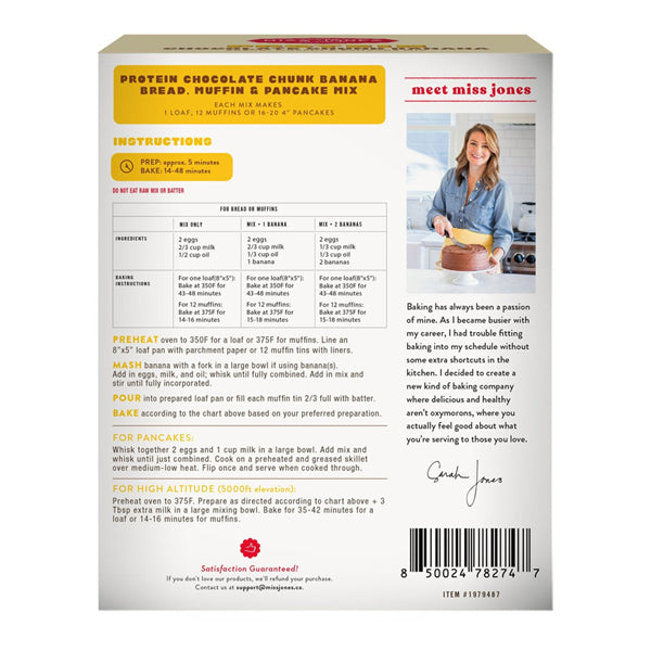 2 Pack - Miss Jones Chocolate Chunk Banana Protein Bread Mix 14oz 3 Count Each