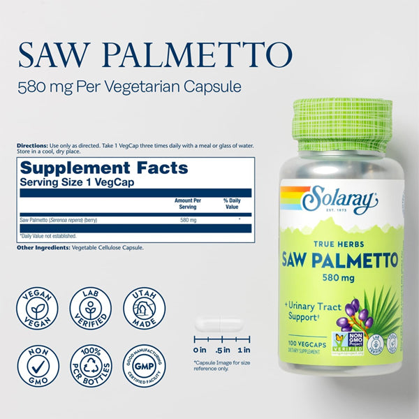 2 Pack - Solaray Saw Palmetto Berry 580mg Prostate Health 100 VegCaps