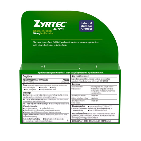 2 Pack - Zyrtec 24 Hour Allergy Relief Tablets, 40 Count Bonus Pack Zyrtec
