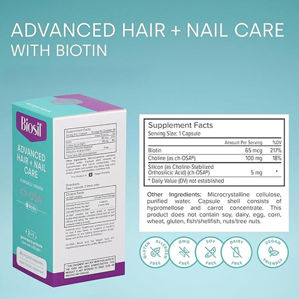 2 Pack - BioSil Advanced Hair + Nail Care ch-OSA with Biotin 30 Count Each