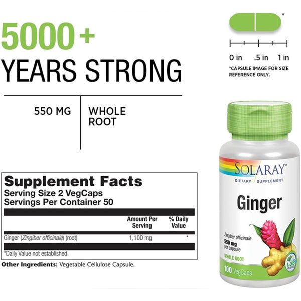 2 Pack - Solaray Ginger Root 1100mg for Healthy Digestion 100 VegCaps