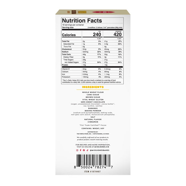 2 Pack - Miss Jones Chocolate Chunk Banana Protein Bread Mix 14oz 3 Count Each