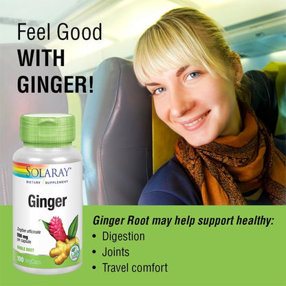 2 Pack - Solaray Ginger Root 1100mg for Healthy Digestion 100 VegCaps