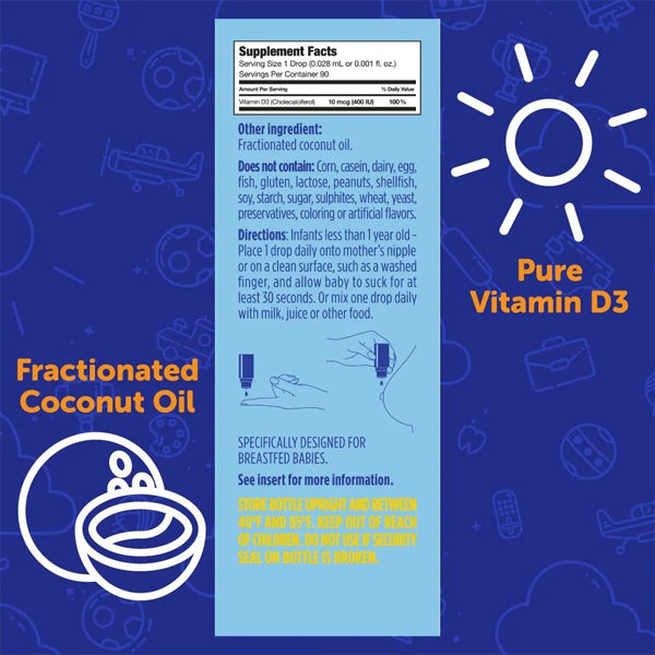 2 Pack - Baby D Drops Organic Liquid Vitamin D3 60 Drops