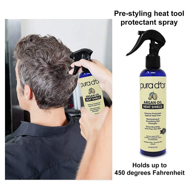 2 Pack - PURA D'OR Argan Oil Heat Shield Protectant Spray 8oz