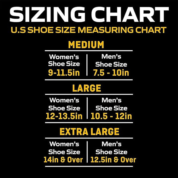 A sizing chart lists men’s medium, large, and extra large U.S. shoe sizes with foot lengths in inches to help choose Futura’s 2 Pack - FUTURO Lifestyle Black Compression Dress Socks For Men Firm Large.
