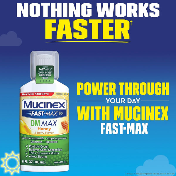 2 Pack - Mucinex Fast-Max Maximum Strength DM MAX Honey & Berry Flavor 6 oz