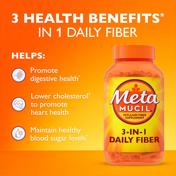 2 Pack - Metamucil 3-in-1 Psyllium Husk Fiber Supplement 160 Count Each