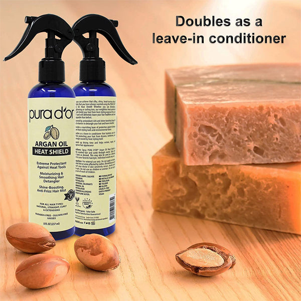 2 Pack - PURA D'OR Argan Oil Heat Shield Protectant Spray 8oz