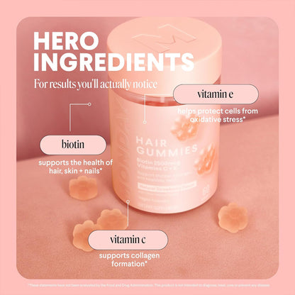 2 Pack - MONDAY HAIRCARE Hair Gummies with 2500 mcg Biotin Strawberry 60 Count
