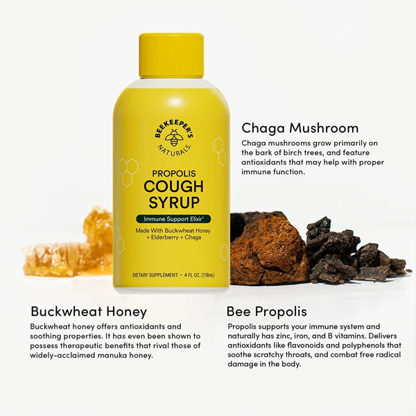 2 Pack - Beekeeper's Naturals Propolis Honey Cough Syrup Daytime for Adults 4oz Beekeeper's Naturals