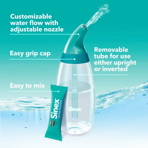 2 Pack - Vicks Sinex Saline Nasal Rinse Starter Kit 1 Bottle + 30 Refill Packets Each Vicks