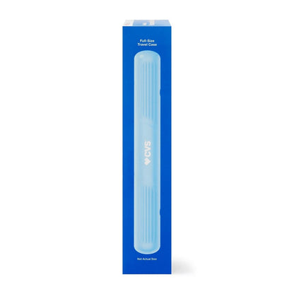 A 2 Pack of CVS Health WaveSonic Rechargeable Toothbrushes in Soft Blue, by CVS, is displayed upright in its packaging with a full-size travel case against a white background.