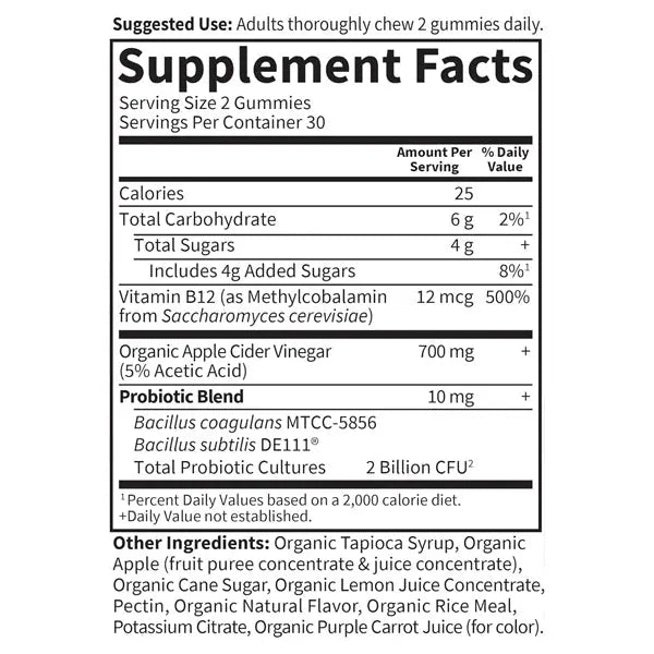 2 Pack - Garden of Life Organic Apple Cider Vinegar Probiotic Gummies 60 Count Garden of Life
