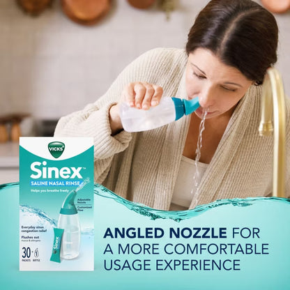 2 Pack - Vicks Sinex Saline Nasal Rinse Starter Kit 1 Bottle + 30 Refill Packets Each Vicks
