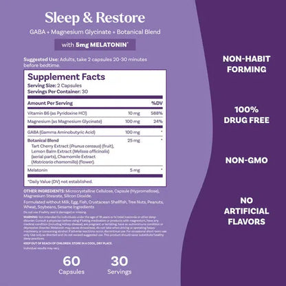 2 Pack - Natrol Sleep & Restore Magnesium + GABA 120 Capsules Each Natrol