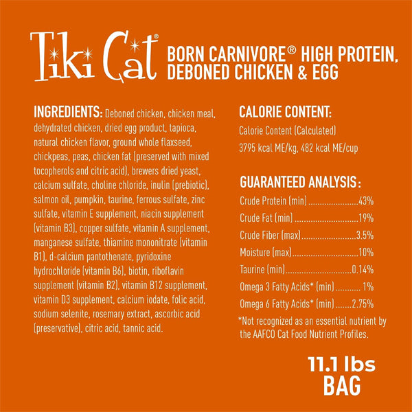 Tiki Cat Born Carnivore High Protein Deboned Chicken & Egg Cat Food 11.1 lbs Tiki Cat