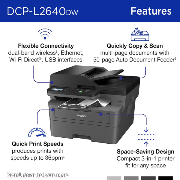 Brother - DCP-L2640DW Wireless Black-and-White Refresh Subscription Eligible 3-in-1 Laser Printer Brother