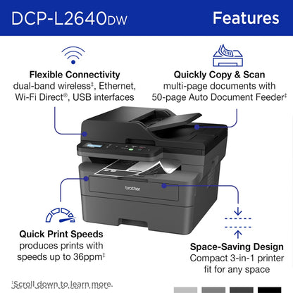Brother - DCP-L2640DW Wireless Black-and-White Refresh Subscription Eligible 3-in-1 Laser Printer Brother