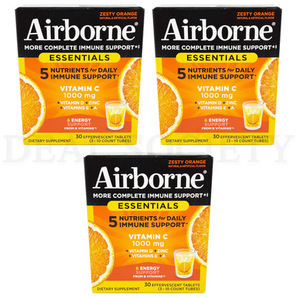 3 Pack - Airborne Zesty Orange Vitamin C Immune Support 30 Tablets