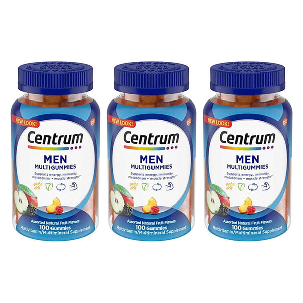 3 Pack - Centrum Gummy Multivitamin for Men Assorted Fruit Flavor 100 Count