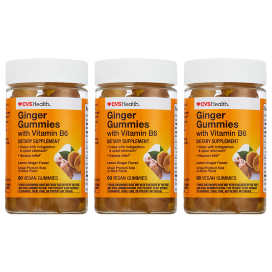3 Pack - CVS Health Ginger Gummies with Vitamin B6 Lemon Ginger Flavor 60 Count CVS
