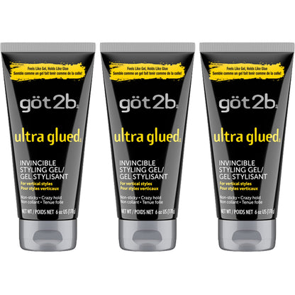3 Pack - got2b Ultra Glued Invincible Extra Strong Hold Hair Gel 6oz got2b