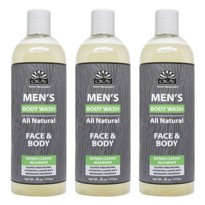 3 Pack - OKAY Pure Naturals Men's All Natural Body & Face Wash 16 oz