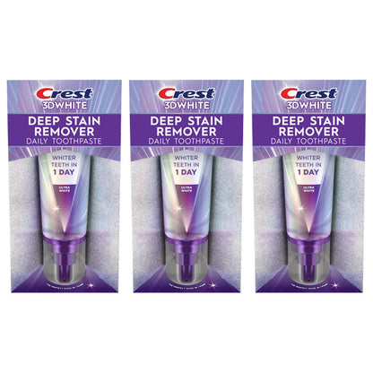 3 Pack - Crest 3D White Deep Stain Remover Ultra White Toothpaste 3.1oz Crest